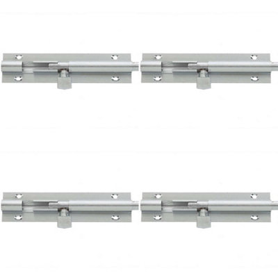 4 PACK Premium Brass Heavy Straight Barrel Bolts 200x38mm in Satin Chrome Finish - Door Bolt