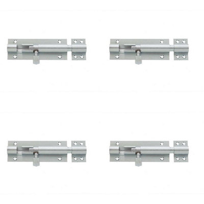 4 PACK Premium Brass Heavy Straight Barrel Bolts for Ultimate Door Security 102x38mm Satin Chrome - Door Bolt
