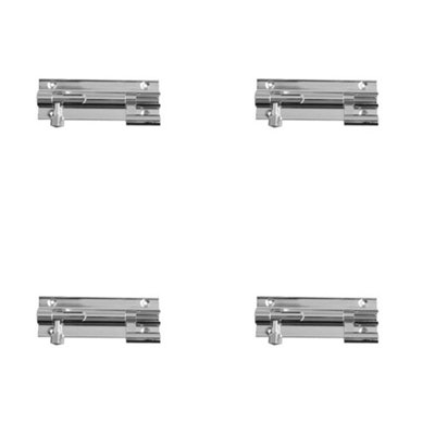 4 PACK Premium Brass Necked Barrel Bolts 152x25mm in Polished Chrome Finish - Door Bolt