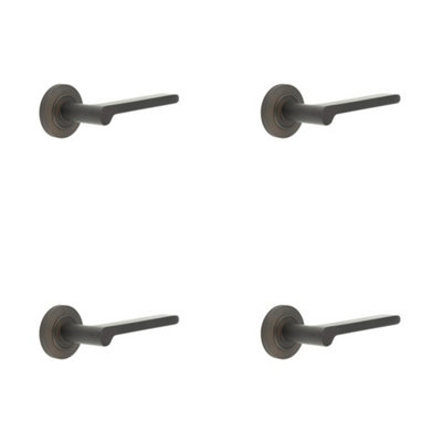 4 PACK Premium Chamfered Rose Door Handle in Dark Bronze Finish - Solid Brass Interior Handle