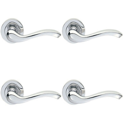 4 PACK - Premium Concealed Door Handle Set - Polished Chrome Lever on Round Rose Scroll