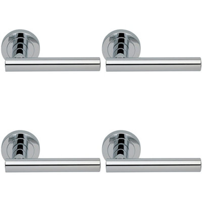 4 PACK - Premium Concealed Door Handle Set - Polished Chrome Straight Lever on Round Rose