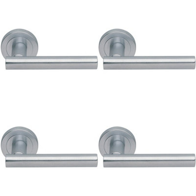 4 PACK - Premium Concealed Door Handle Set - Satin Chrome Straight Lever on Round Rose