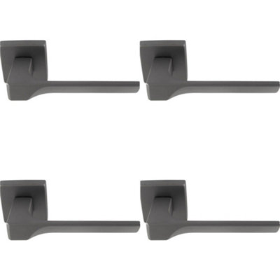 4 PACK - Premium Contoured Door Handle Set - Anthracite Grey Sleek Lever on Square Rose