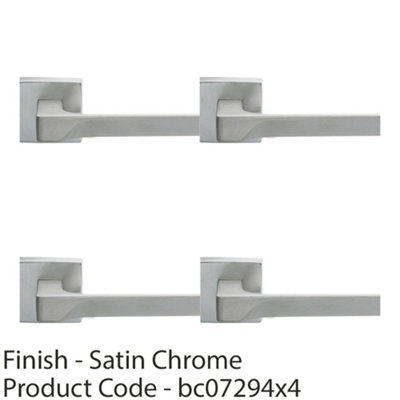 4 PACK - Premium Contoured Door Handle Set - Satin Chrome Sleek Lever on Square Rose