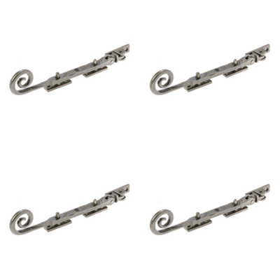 4 PACK Premium Curly Tail Casement Stays in Pewter Finish - 203x15x6mm - Window Peg Bar