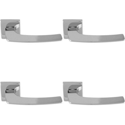 4 PACK - Premium Curved Slim Door Handle Set - Polished Chrome Plain Lever on Square Rose