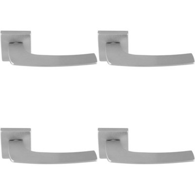 4 PACK - Premium Curved Slim Door Handle Set - Satin Chrome Plain Lever on Square Rose