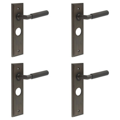 4 PACK Premium Dark Bronze Bathroom Door Handle with Backplate - Solid Brass Interior Handle