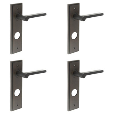 4 PACK Premium - Dark Bronze Door Handle with Backplate for Bathrooms - Solid Brass Interior Handle
