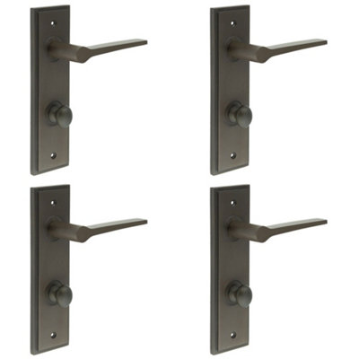 4 PACK Premium Dark Bronze Door Handle with Backplate for Bathrooms Solid Brass Interior Handle