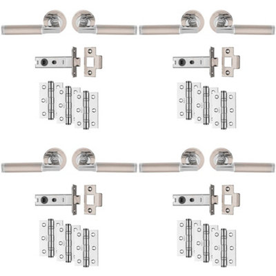 4 PACK - Premium Door Handle & Latch Pack Set- Chrome & Nickel Straight Bar Lever Round Rose
