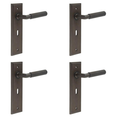 4 PACK Premium Door Handle Lock Backplate in Dark Bronze Finish - Solid Brass Interior Handle