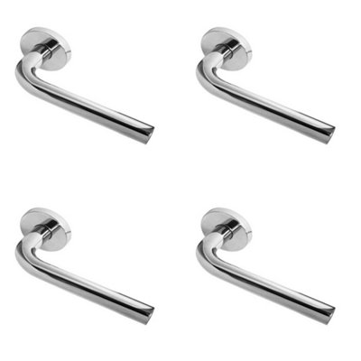 4 PACK Premium Door Handle on Rose in Grade 304 Polished Stainless Steel for Modern Interiors - Interior Handle