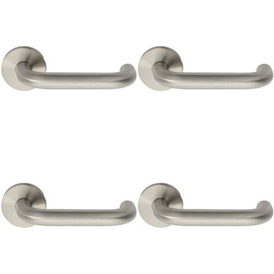 4 PACK - Premium Door Handle Set - Grade 304 Satin Steel Safety Bar Lever on Round Rose