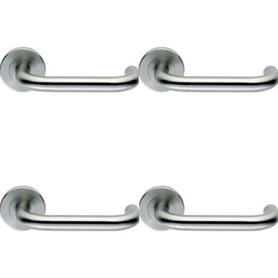 4 PACK - Premium Door Handle Set - Grade 316 Satin Steel Safety Bar Lever on Round Rose