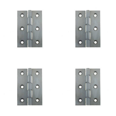 4 PACK Premium Double Phosphor Bronze Washered Hinge 76x50x3mm in Elegant Satin Chrome Finish - Door Hinges
