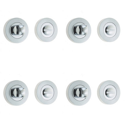 4 PACK Premium Dual Turns & Releases 50mm Round Rose Polished Chrome and Satin Chrome Privacy Lock - Door Handle