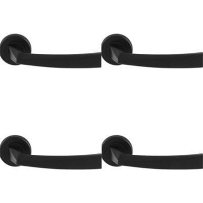 4 PACK - Premium Geometric Slim Door Handle Set - Matt Black Designer Lever Round Rose