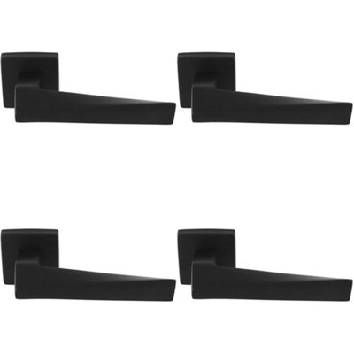 4 PACK - Premium Geomteric Door Handle Set - Matt Black Angled Lever on Square Rose