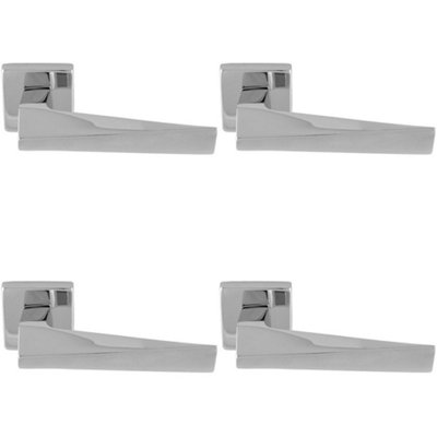 4 PACK - Premium Geomteric Door Handle Set - Polished Chrome Angled Lever on Square Rose