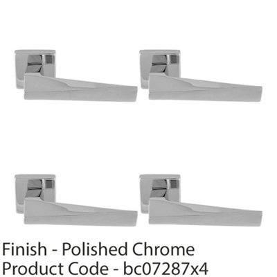 4 PACK - Premium Geomteric Door Handle Set - Polished Chrome Angled Lever on Square Rose