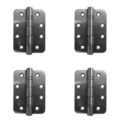 4 PACK Premium Grade 13 Radiused Ball Bearing Hinges 102x76x3mm Satin Stainless Steel - 30/60 Fire Door Hinge