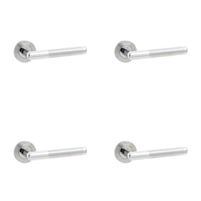 4 PACK Premium Grade 304 Satin and Polished Stainless Steel Door Handle on Rose - Interior Handle