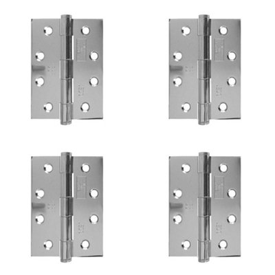 4 PACK Premium Grade 7 Steel Heavy Duty Button Tip Hinge - Polished Chrome Finish 102x76x2.5mm - Door Hinges