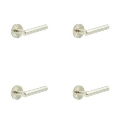 4 PACK Premium Knurled Satin Nickel Door Handle with Customizable Roses - Solid Brass Interior Handle