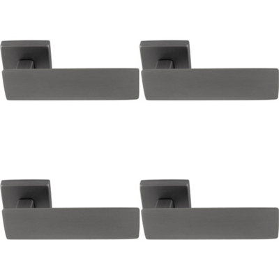 4 PACK - Premium Large Flat Door Handle Set - Anthracite Grey Designer Lever Square Rose