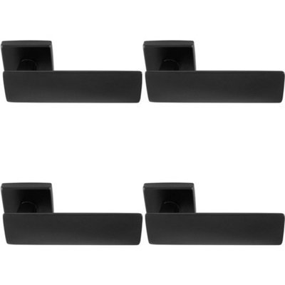 4 PACK - Premium Large Flat Door Handle Set - Black Designer Lever on Square Rose