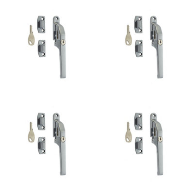 4 PACK Premium Modern Lockable Casement Fasteners in Satin Chrome - 124mm - Window Handle