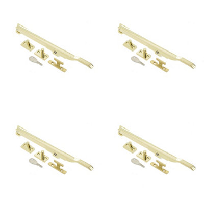 4 PACK Premium Modern Lockable Casement Stays in Polished Brass - 250mm for Enhanced Security - Window Peg Bar