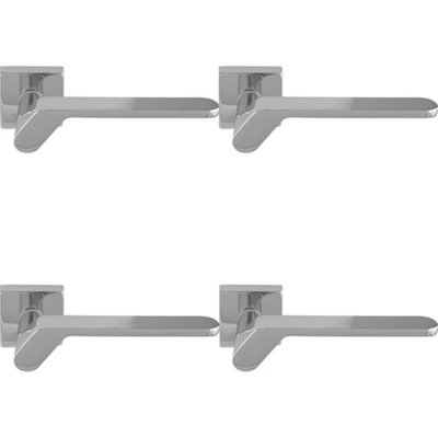 4 PACK - Premium Modern Slim Door Handle Set - Polished Chrome Angled Lever on Square Rose
