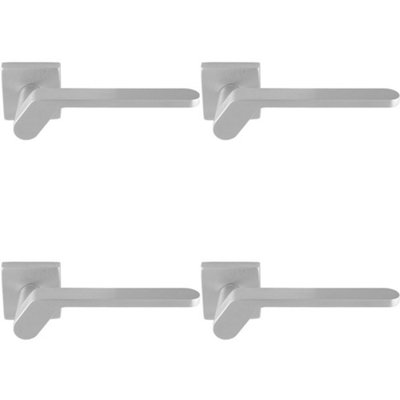 4 PACK - Premium Modern Slim Door Handle Set - Satin Chrome Angled Lever on Square Rose