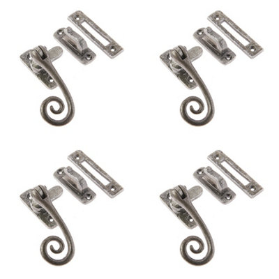 4 PACK Premium Pewter Curly Tail Casement Fasteners 90x55mm for Elegant Window Finishes - Window Handle