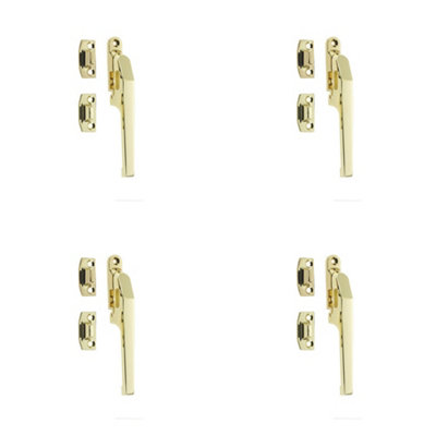 4 PACK Premium Polished Brass Non-Lockable Casement Fasteners - 124mm Modern Design - Window Handle