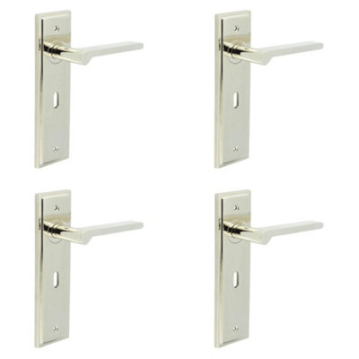 4 PACK Premium Polished Nickel Door Handle Lock Backplate - Solid Brass Interior Handle