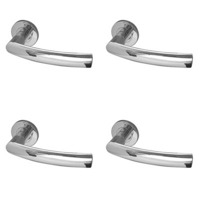 4 PACK Premium Polished Stainless Steel Door Handle on Rose - Grade 304 - Interior Handle