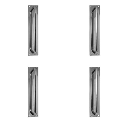 4 PACK Premium Polished Stainless Steel Pull Handle with Plate - 300x19mm - Door Handle