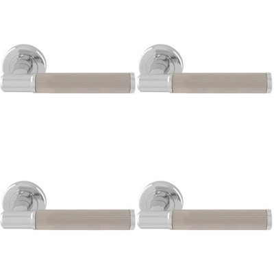 4 PACK - Premium Reeded Lines Door Handle Set - Chrome & Nickel ...