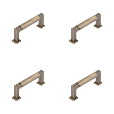 4 PACK Premium Round Cabinet Handle 96mm in Antique Brass Finish - Kitchen Drawer Pull Handle