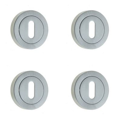 4 PACK Premium Satin Chrome Designer Keyway Escutcheons on 50mm Round ...