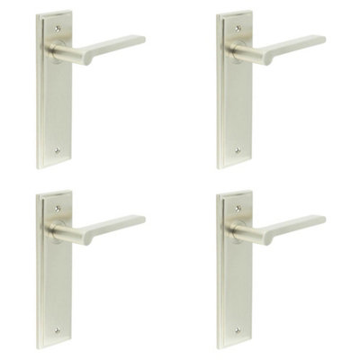 4 PACK Premium Satin Nickel Door Handle Latch Backplate for Stylish Interiors - Solid Brass Interior Handle