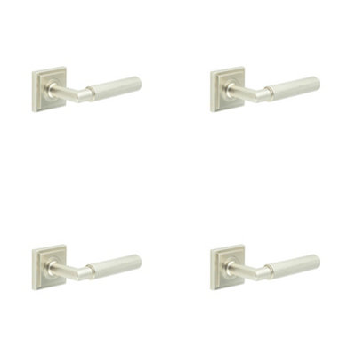 4 PACK Premium Satin Nickel Door Handle with Square Stepped Design - Solid Brass Interior Handle