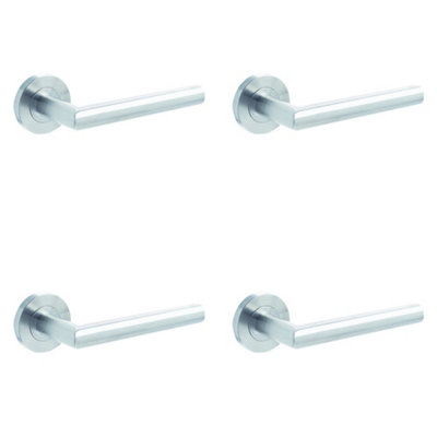 4 PACK Premium Satin Stainless Steel Door Handle on Rose for Residential and Commercial Use - Interior Handle