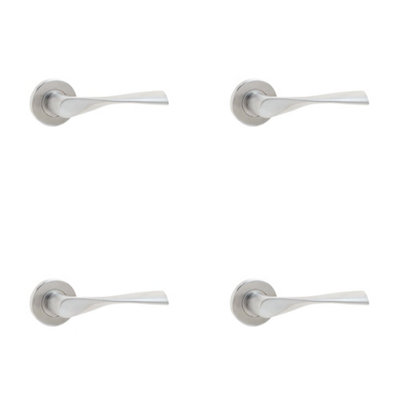 4 PACK Premium Satin Stainless Steel Door Handle on Rose - Grade 304 Interior Handle