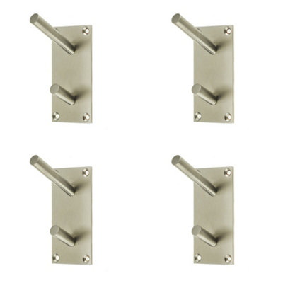 4 PACK Premium Satin Stainless Steel Hat and Coat Hook - 94x46mm - Wall Mounted Clothing Hook