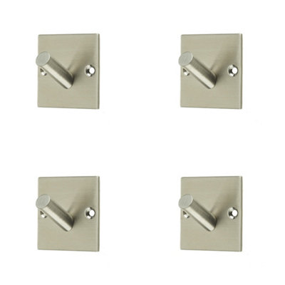 4 PACK Premium Satin Stainless Steel Single Robe Hook - 48mm - Wall Mounted Clothing Hook
